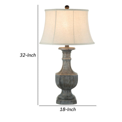 Slek 32 Inch Hydrocal Table Lamp, Empire Shade, Pillar Base, Taupe Frost