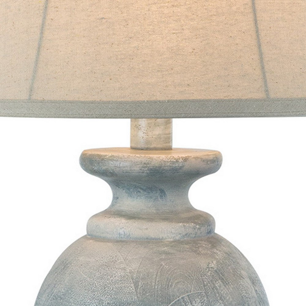 Hiel 29 Inch Hydrocal Table Lamp, Empire Shade, Vintage Light Blue Urn Base