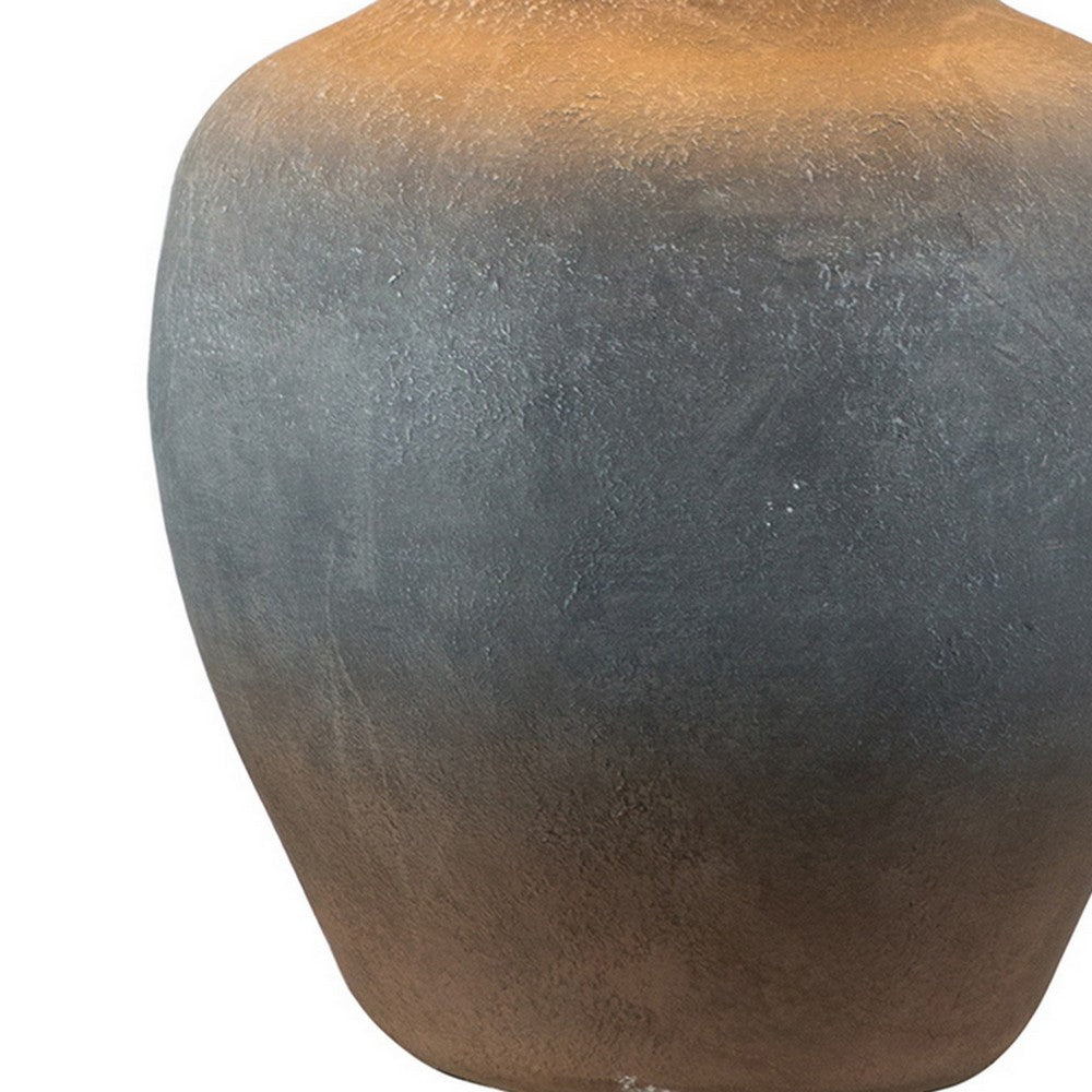 Buen 28 Inch Hydrocal Table Lamp, Black Drum Shade, Urn Base, Gray Rust