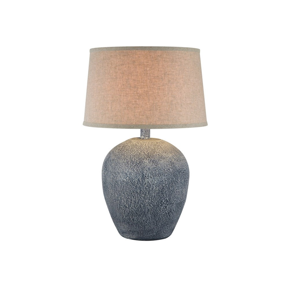 Linn 28 Inch Hydrocal Table Lamp, Drum Shade, Urn Base, Slate Blue Gray