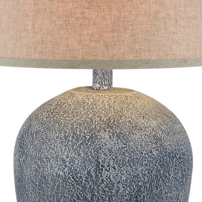 Linn 28 Inch Hydrocal Table Lamp, Drum Shade, Urn Base, Slate Blue Gray