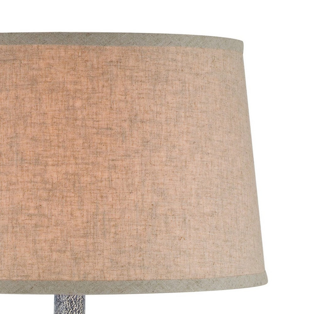 Linn 28 Inch Hydrocal Table Lamp, Drum Shade, Urn Base, Slate Blue Gray