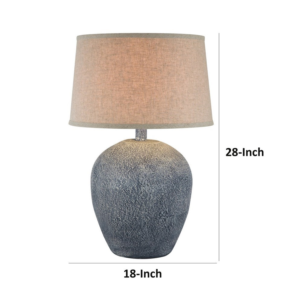 Linn 28 Inch Hydrocal Table Lamp, Drum Shade, Urn Base, Slate Blue Gray