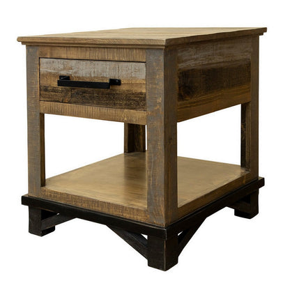 Peya 26 Inch Side End Table, Shelf, 1 Drawer, Distressed Gray, Brown Wood