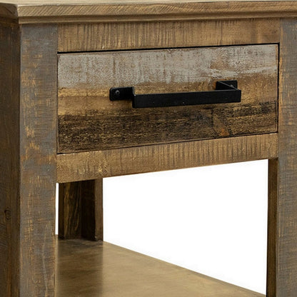 Peya 26 Inch Side End Table, Shelf, 1 Drawer, Distressed Gray, Brown Wood