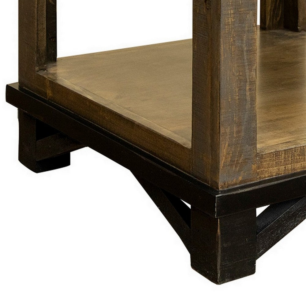 Peya 26 Inch Side End Table, Shelf, 1 Drawer, Distressed Gray, Brown Wood