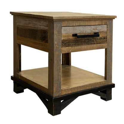 Peya 26 Inch Side End Table, Shelf, 1 Drawer, Distressed Gray, Brown Wood