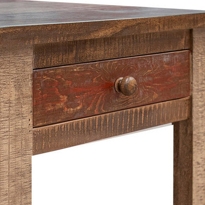 Fena 23 Inch Wide End Table, Single Drawer, Multicolor Distressed Pine Wood