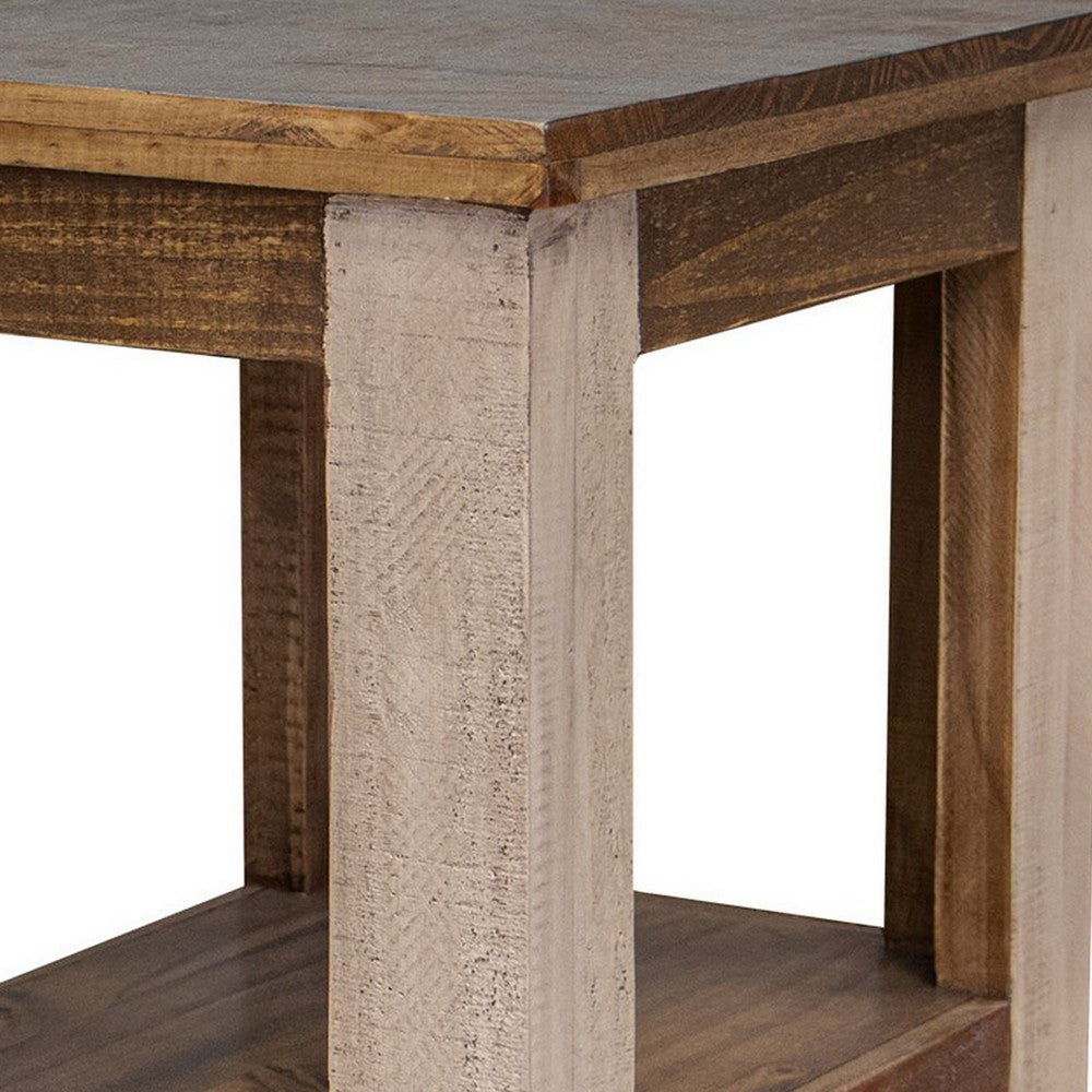 Fena 26 Inch Narrow End Table, Open Shelf, Multicolor Distress Pine Wood