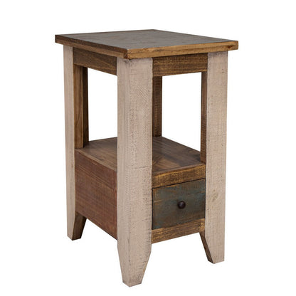 Fena 26 Inch Narrow End Table, Open Shelf, Multicolor Distress Pine Wood