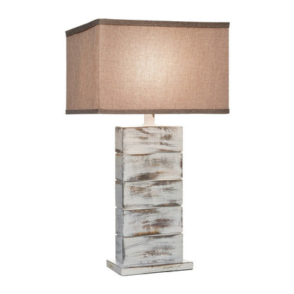 Rina 29 Inch Table Lamp, Block Pedestal Stand, Hydrocal, Whitewashed
