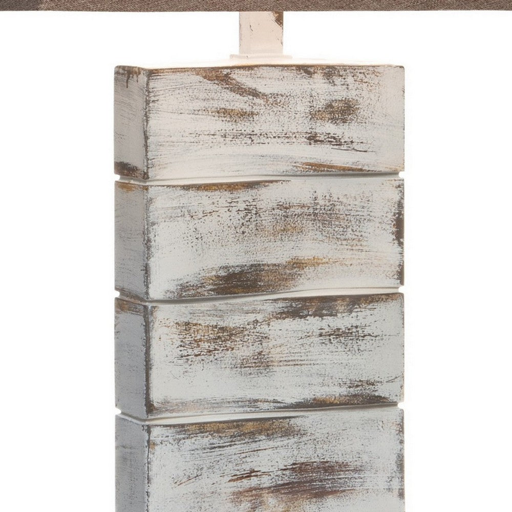 Rina 29 Inch Table Lamp, Block Pedestal Stand, Hydrocal, Whitewashed