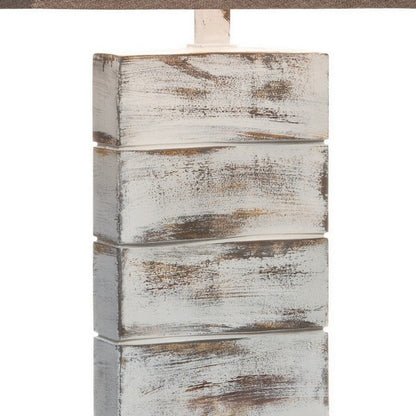 Rina 29 Inch Table Lamp, Block Pedestal Stand, Hydrocal, Whitewashed
