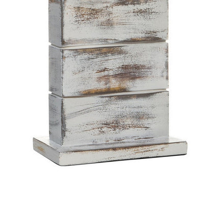 Rina 29 Inch Table Lamp, Block Pedestal Stand, Hydrocal, Whitewashed