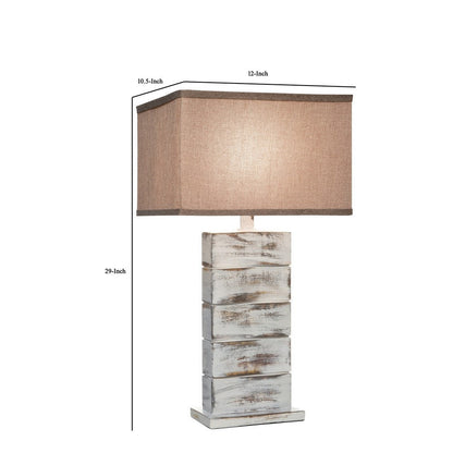 Rina 29 Inch Table Lamp, Block Pedestal Stand, Hydrocal, Whitewashed