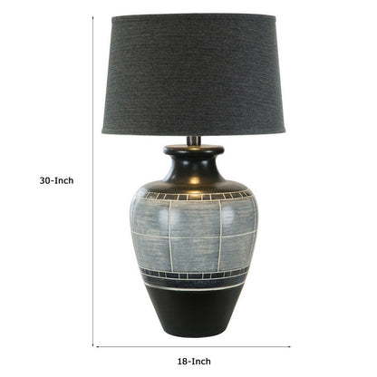Riza 30 Inch Table Lamp, Curved Vase Shape, Dual Tone Gray, Drum Shade