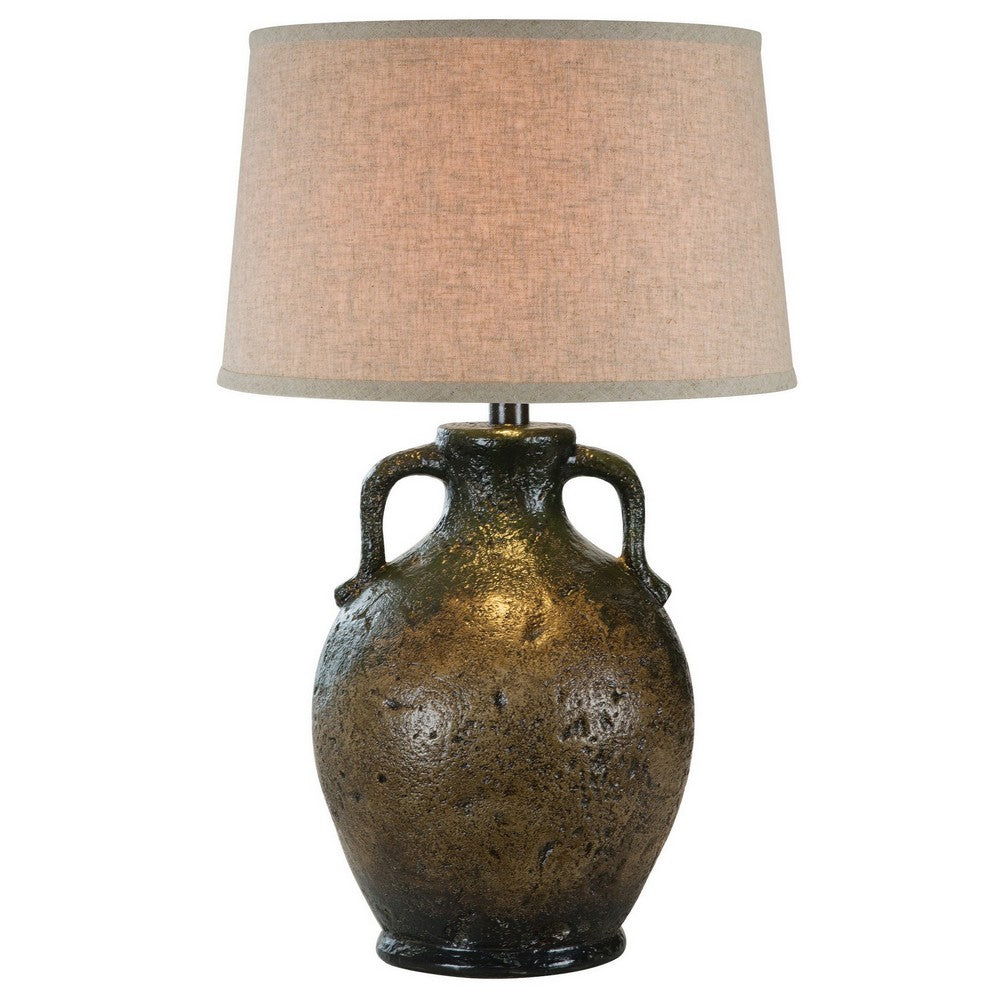 Sila 31 Inch Table Lamp, Pitcher Base, Textured Black, Handles, Drum Shade