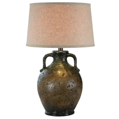Sila 31 Inch Table Lamp, Pitcher Base, Textured Black, Handles, Drum Shade