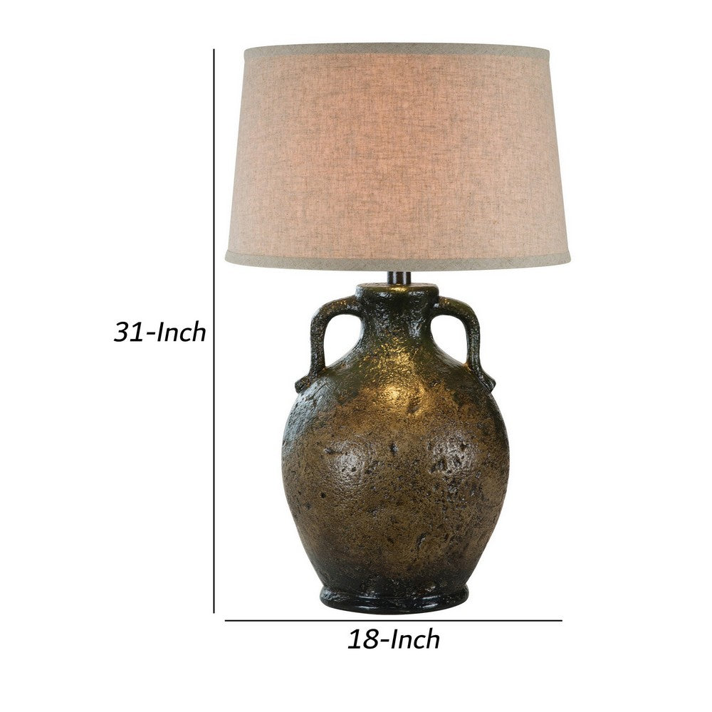 Sila 31 Inch Table Lamp, Pitcher Base, Textured Black, Handles, Drum Shade