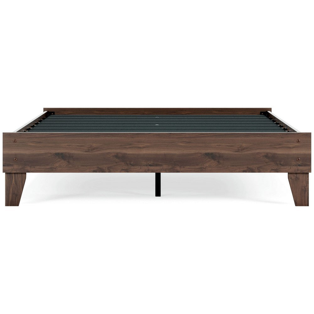 Sof Queen Size Platform Bed, Low Profile, Footboard, Dark Brown Finish