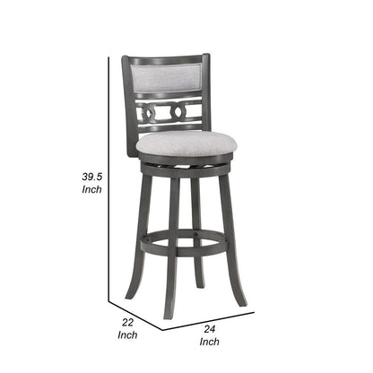 Matt 24 Inch Swivel Counter Strool, Cushioned Seat and Backrest, Mist Gray