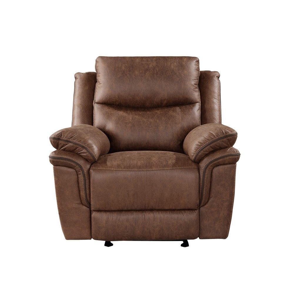 Quir 42 Inch Manual Recliner Armchair, Gliding Hardware, Brown Polyester