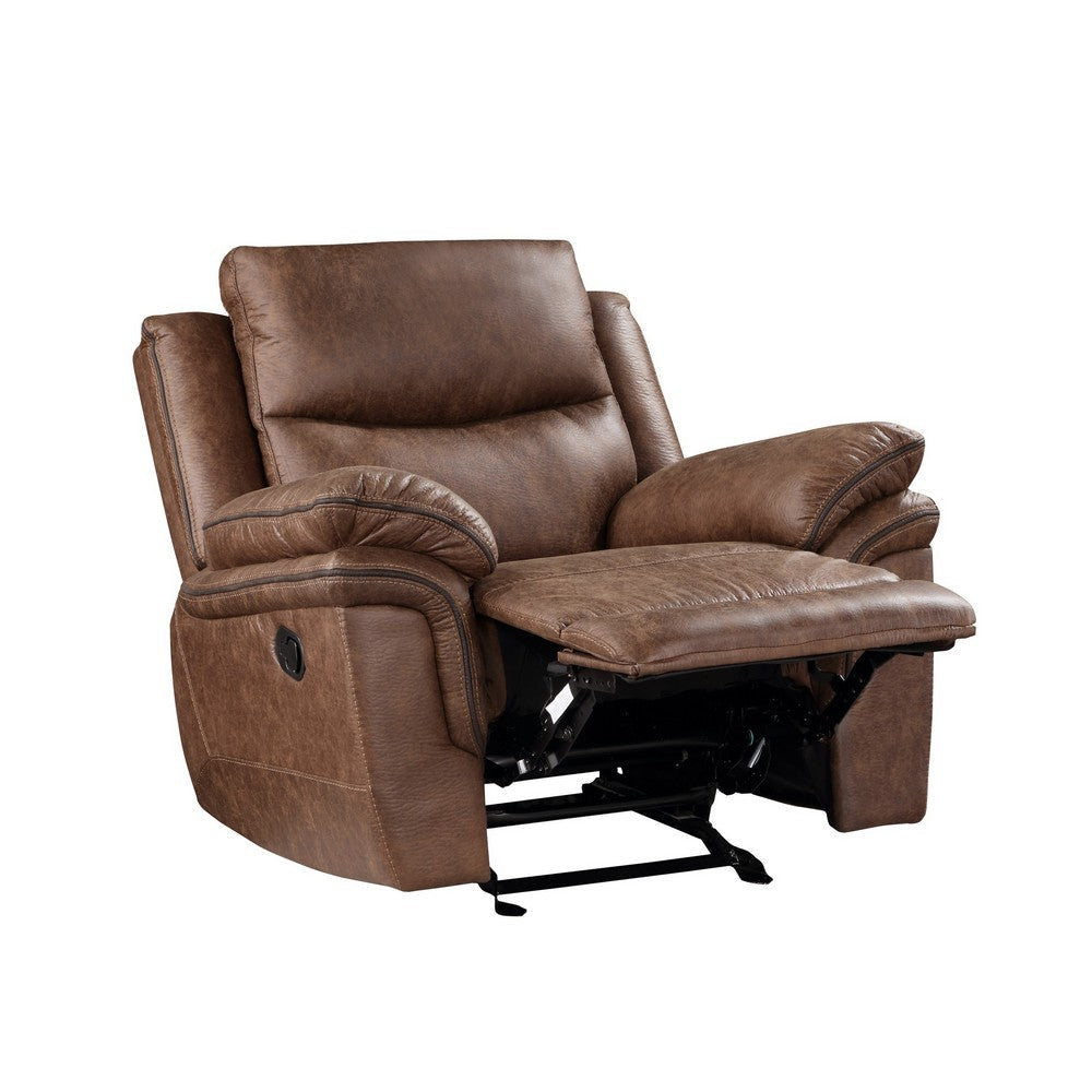 Quir 42 Inch Manual Recliner Armchair, Gliding Hardware, Brown Polyester