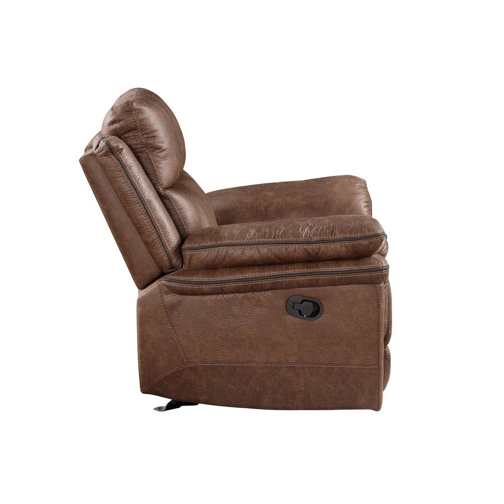 Quir 42 Inch Manual Recliner Armchair, Gliding Hardware, Brown Polyester