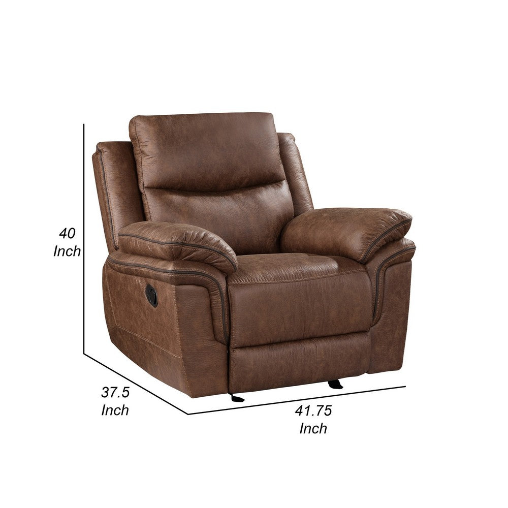 Quir 42 Inch Manual Recliner Armchair, Gliding Hardware, Brown Polyester