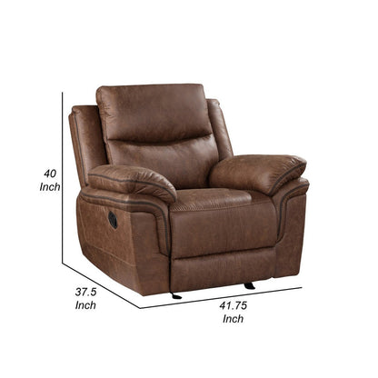 Quir 42 Inch Manual Recliner Armchair, Gliding Hardware, Brown Polyester