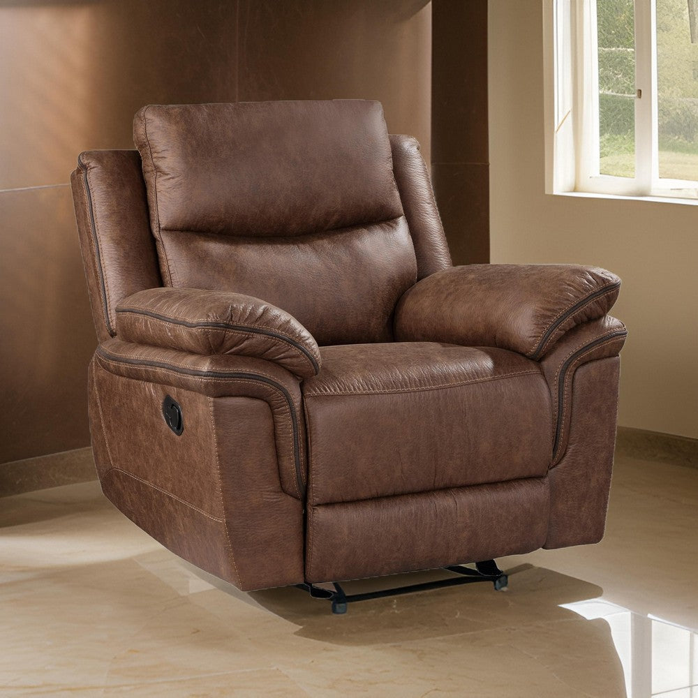Quir 42 Inch Manual Recliner Armchair, Gliding Hardware, Brown Polyester