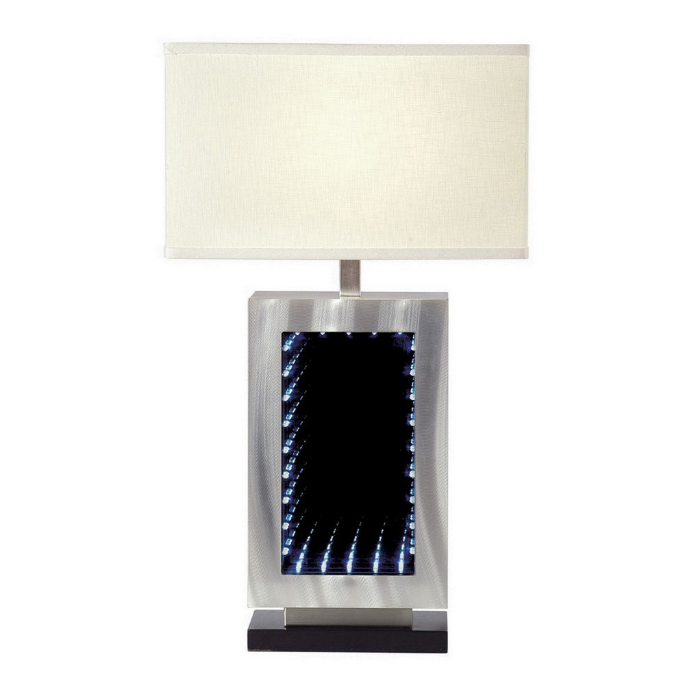 Ziva 27 Inch Table Lamp, LED Night Light, Rectangular Shade, Matte Silver