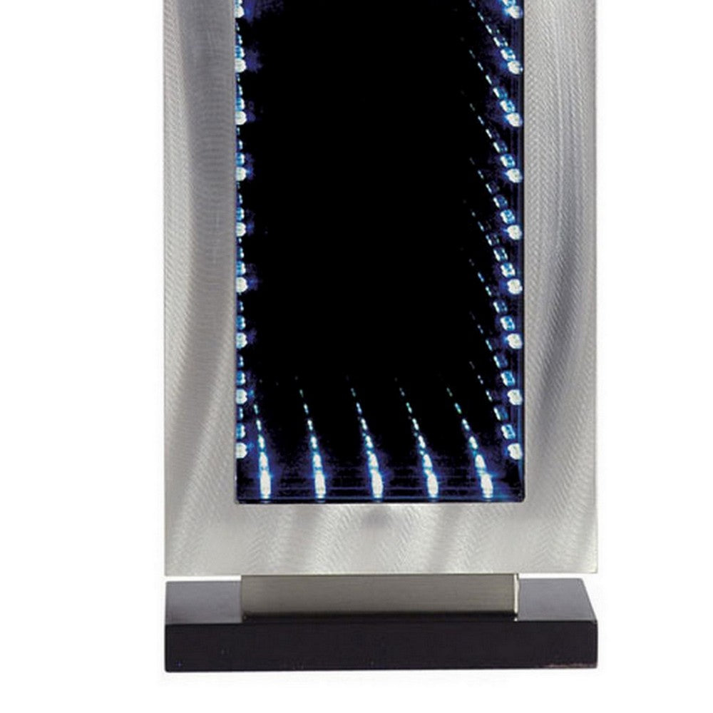 Ziva 27 Inch Table Lamp, LED Night Light, Rectangular Shade, Matte Silver