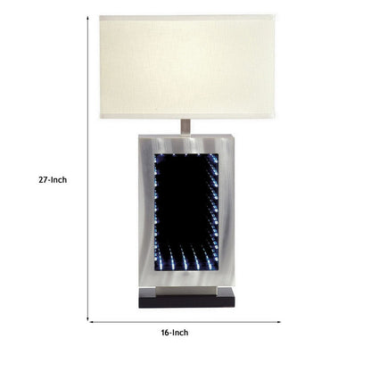 Ziva 27 Inch Table Lamp, LED Night Light, Rectangular Shade, Matte Silver