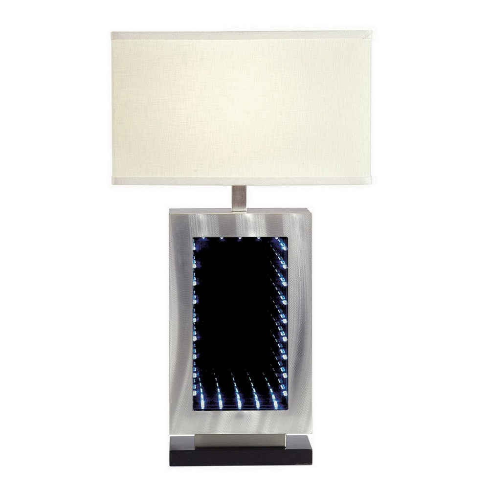 Ziva 27 Inch Table Lamp, LED Night Light, Rectangular Shade, Matte Silver