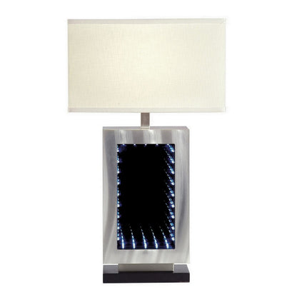 Ziva 27 Inch Table Lamp, LED Night Light, Rectangular Shade, Matte Silver