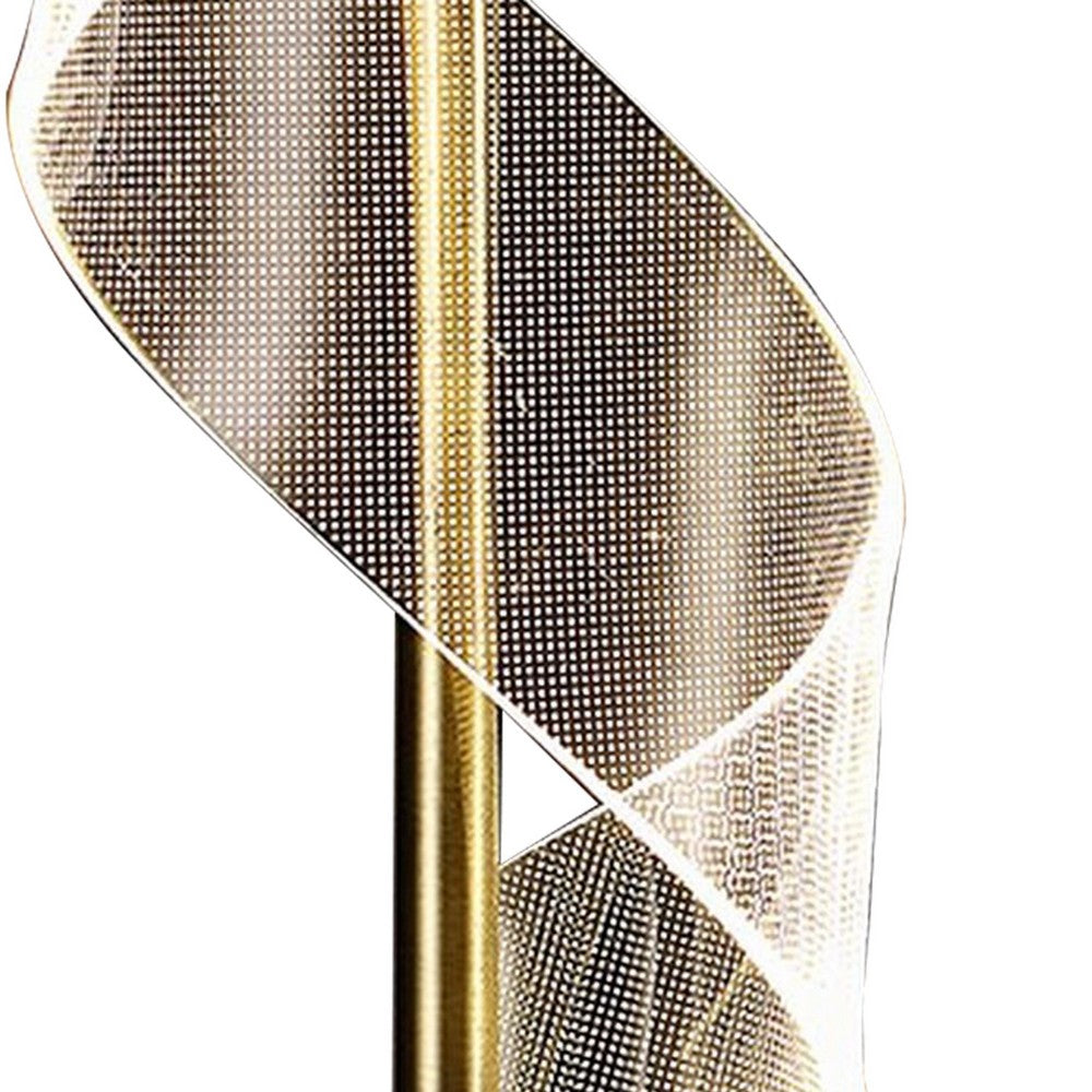 Melly 19 Inch Table Lamp, LED Swirl Ribbon Design, Acrylic, Antique Brass