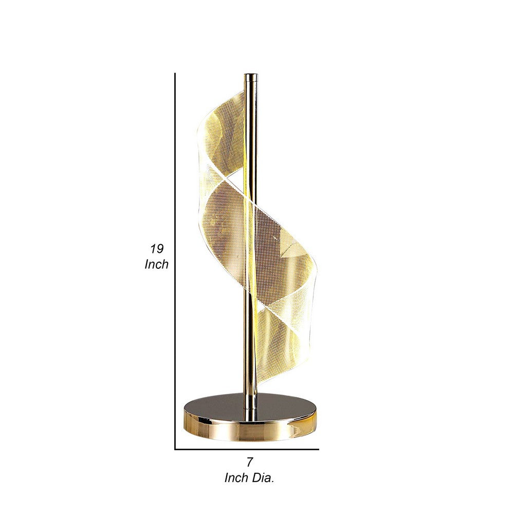 Melly 19 Inch Table Lamp, LED Swirl Ribbon Design, Acrylic, Bright Nickel