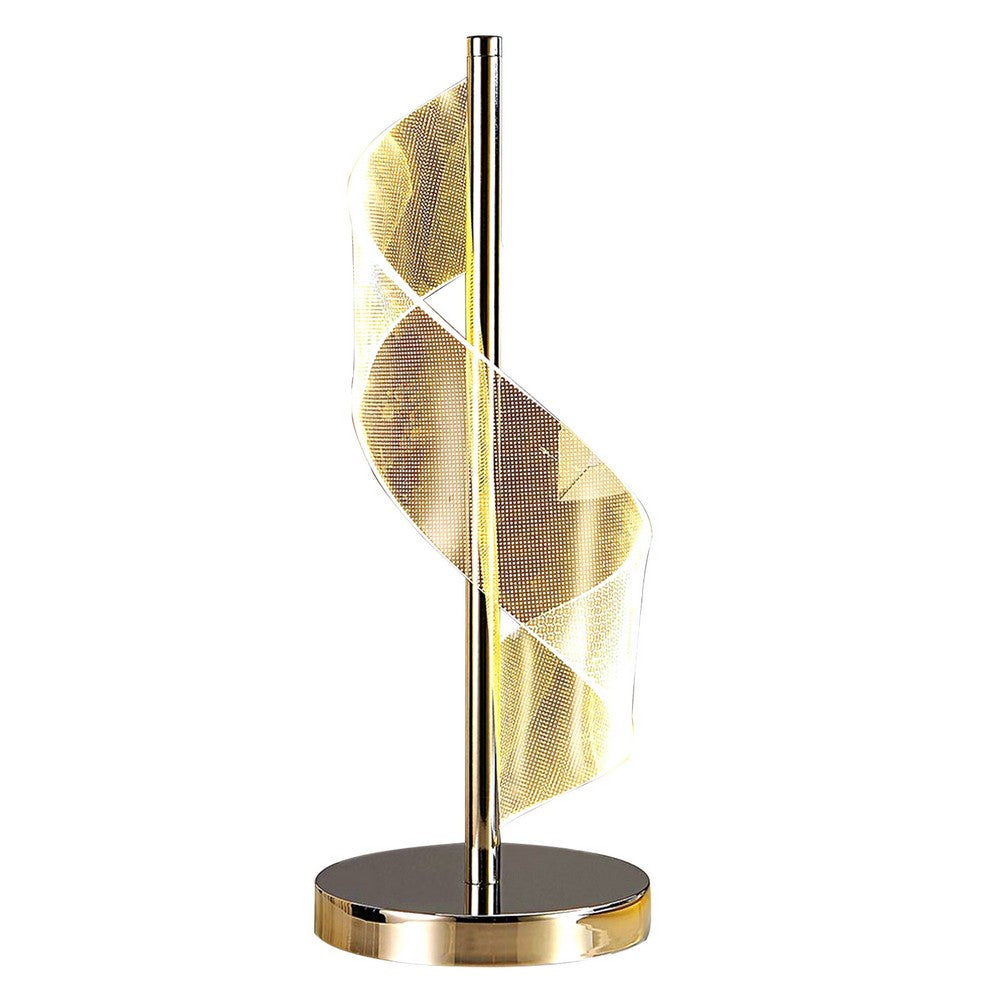 Melly 19 Inch Table Lamp, LED Swirl Ribbon Design, Acrylic, Bright Nickel