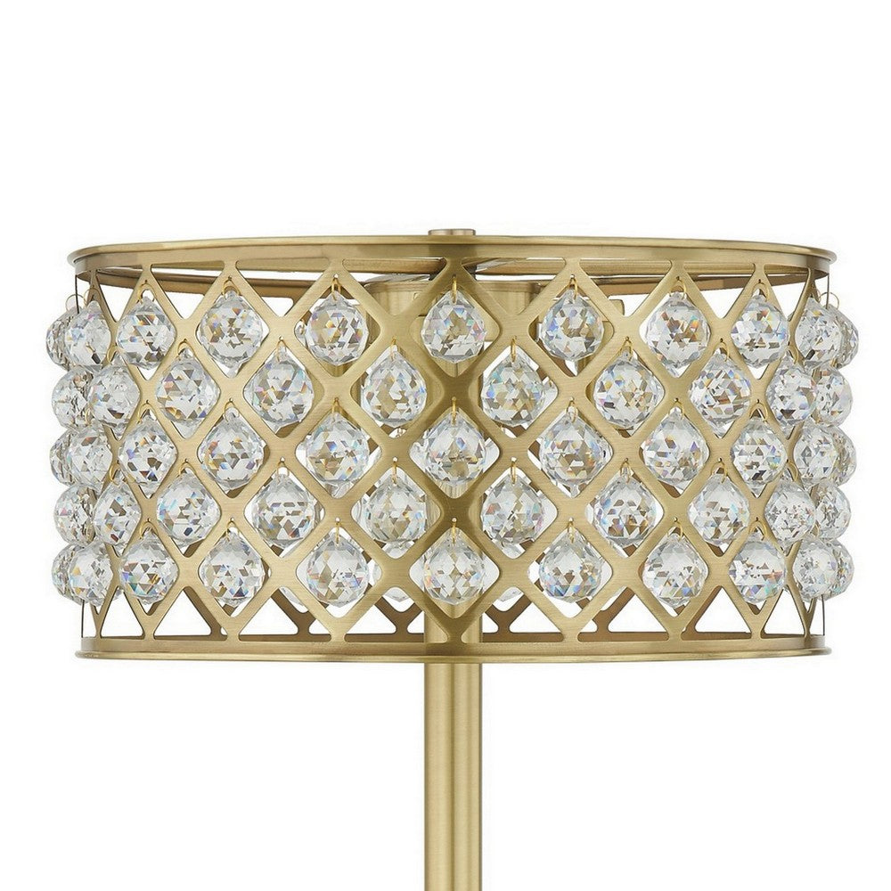 Dany 28 Inch Table Lamp with Crystal Drum Shade, Gold Brass Metal Base