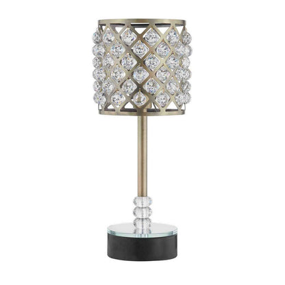 Dany 24 Inch Table Lamp with Crystal Drum Shade, Black Metal, Antique Brass