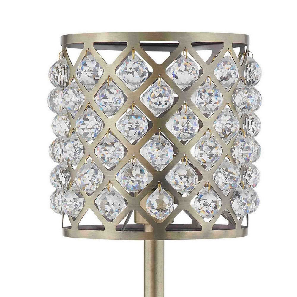 Dany 24 Inch Table Lamp with Crystal Drum Shade, Black Metal, Antique Brass