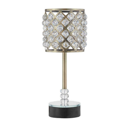 Dany 24 Inch Table Lamp with Crystal Drum Shade, Black Metal, Antique Brass