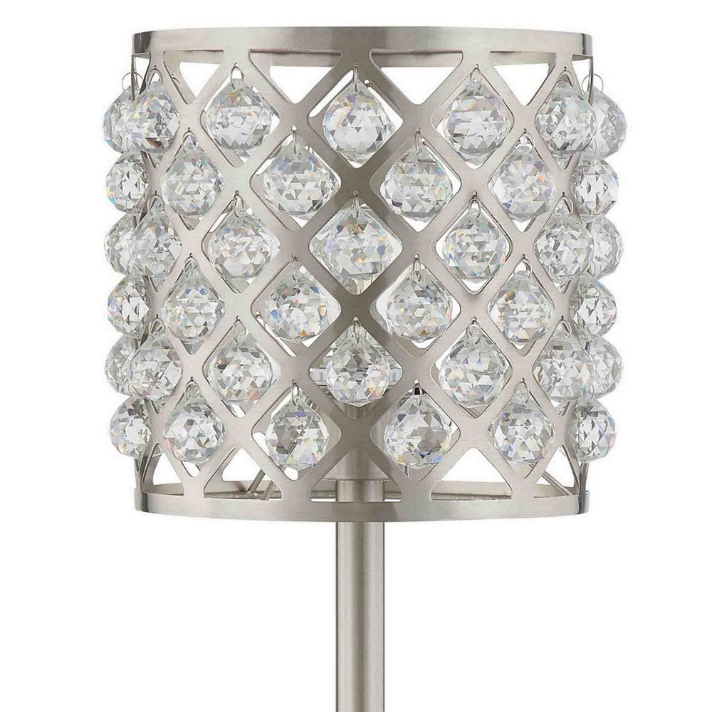 Dany 24 Inch Table Lamp with Crystal Drum Shade, Metal, Brushed Nickel