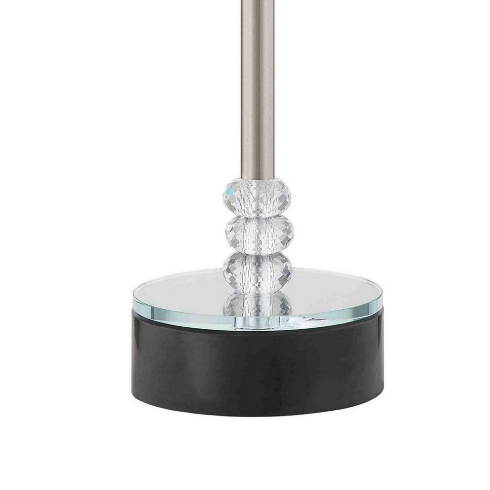 Dany 24 Inch Table Lamp with Crystal Drum Shade, Metal, Brushed Nickel