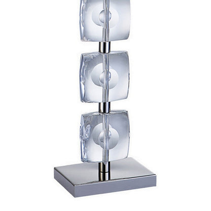 28 Inch Table Lamp, Crystal Stand, White Rectangular Shade, Metal, Clear