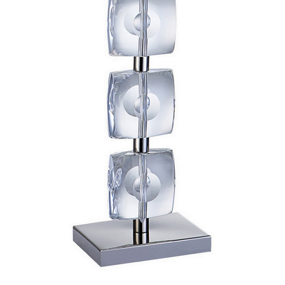 28 Inch Table Lamp, Crystal Stand, White Rectangular Shade, Metal, Clear