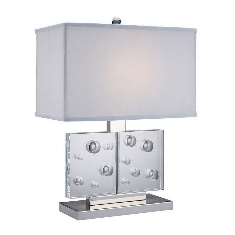 22 Inch Table Lamp, Crystal Stand, Rectangular Shade, Metal, Clear