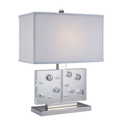 22 Inch Table Lamp, Crystal Stand, Rectangular Shade, Metal, Clear
