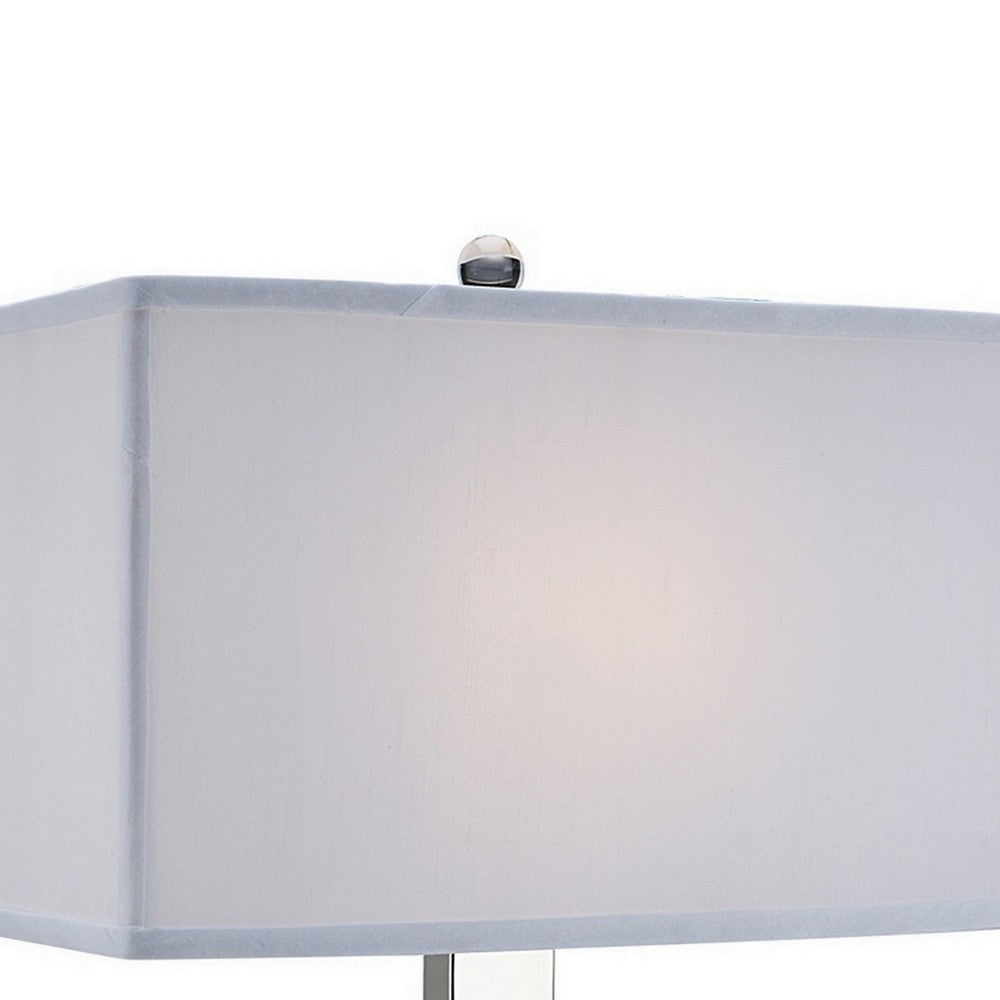 22 Inch Table Lamp, Crystal Stand, Rectangular Shade, Metal, Clear